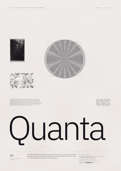 Poster 06·B10 for idea 06, “Quanta”: two sets of concentric rings overlapping in an interference pattern.