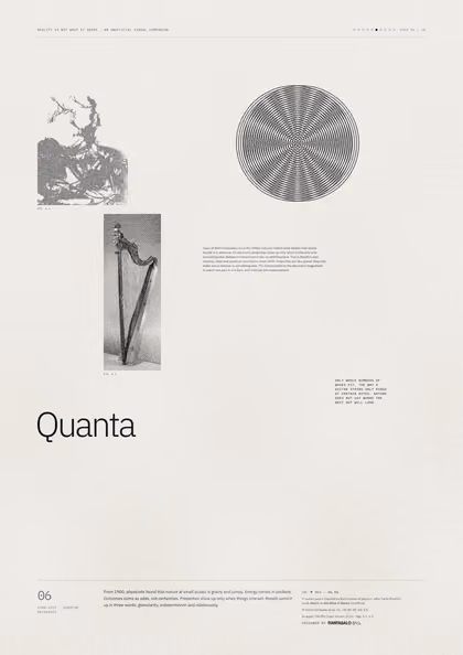 Poster 06·B5 for idea 06, “Quanta”: two sets of concentric rings overlapping in an interference pattern.