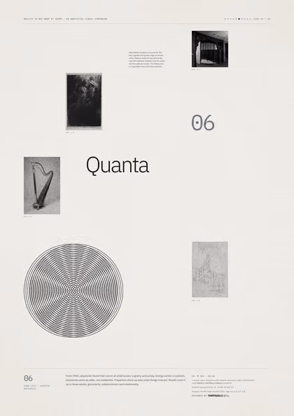 Poster 06·B6 for idea 06, “Quanta”: two sets of concentric rings overlapping in an interference pattern.