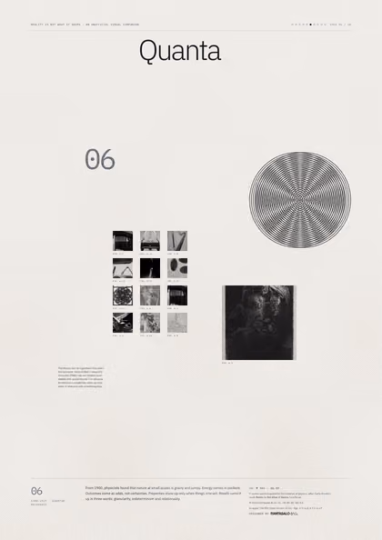 Poster 06·B9 for idea 06, “Quanta”: two sets of concentric rings overlapping in an interference pattern.