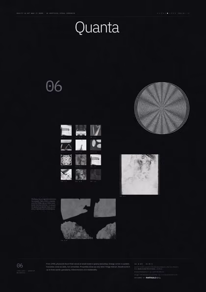 Poster 06·B9·D for idea 06, “Quanta”: two sets of concentric rings overlapping in an interference pattern.