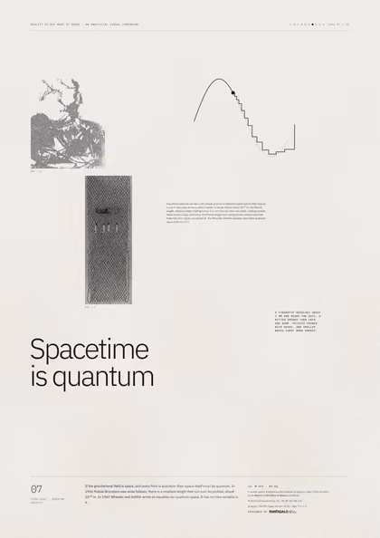Poster 07·B5 for idea 07, “Spacetime is quantum”: a smooth curve that turns into a staircase.