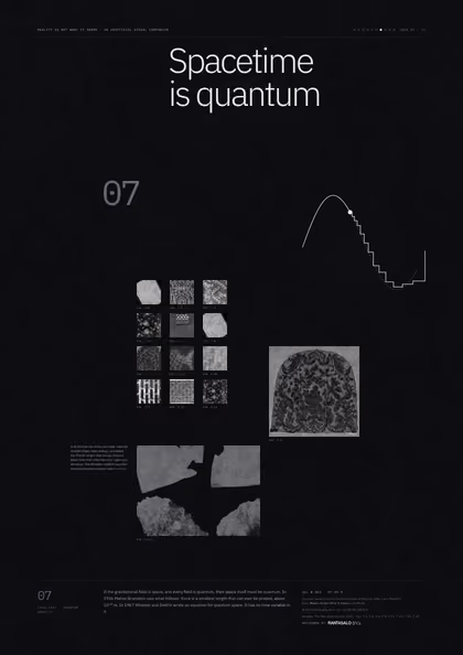 Poster 07·B9·D for idea 07, “Spacetime is quantum”: a smooth curve that turns into a staircase.
