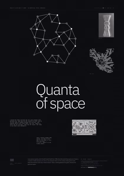 Poster 08·B2·D for idea 08, “Quanta of space”: a network of nodes joined by links.