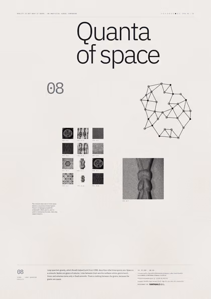 Poster 08·B9 for idea 08, “Quanta of space”: a network of nodes joined by links.